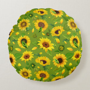 Watercolor Sunflower 4 Round Pillow
