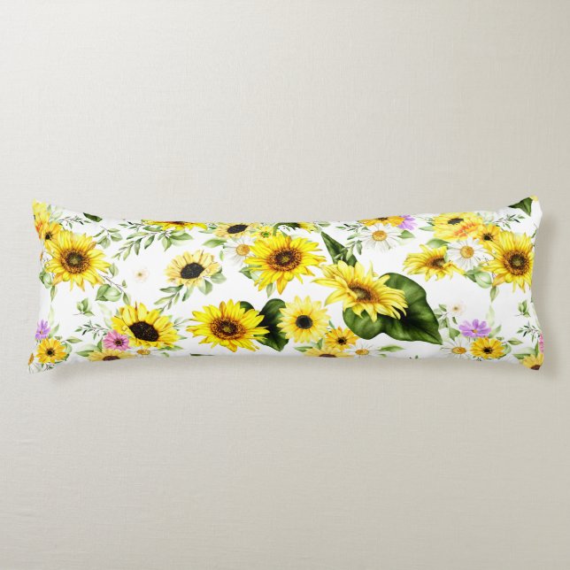 Watercolor Sunflower 7 Body Pillow (Front)