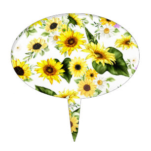 Watercolor Sunflower 7 Cake Topper