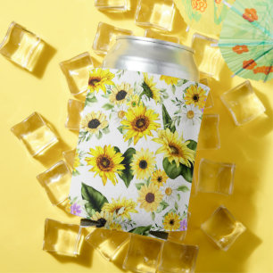 Watercolor Sunflower 7 Can Cooler