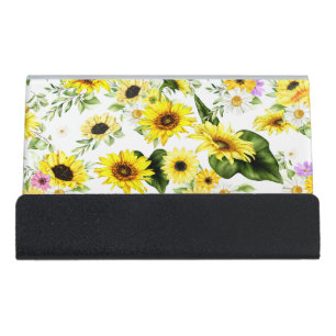 Watercolor Sunflower 7 Desk Business Card Holder