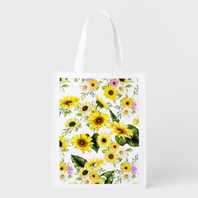 Watercolor Sunflower 7 Grocery Bag (Front)