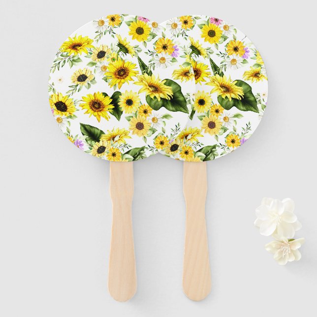 Watercolor Sunflower 7 Hand Fan (Front and Back)