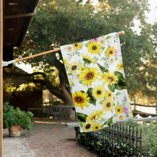 Watercolor Sunflower 7 House Flag