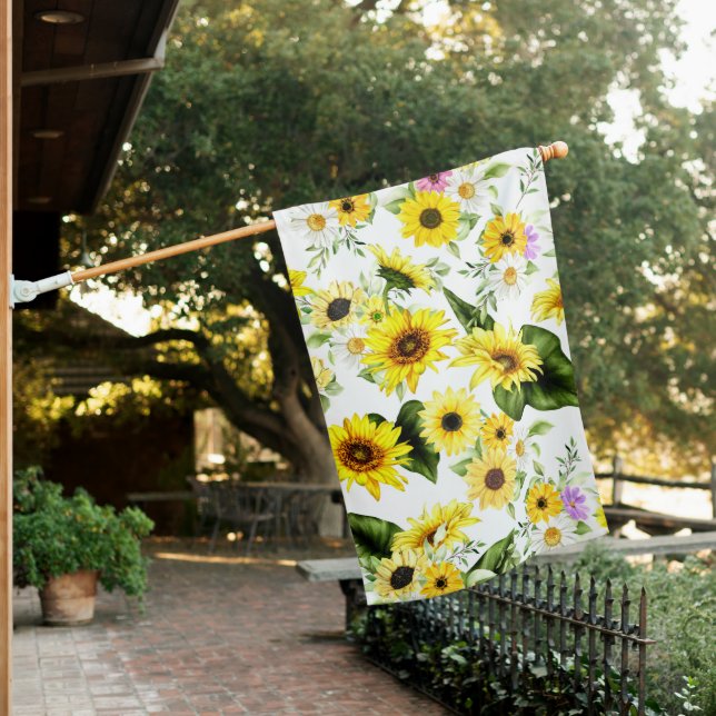 Watercolor Sunflower 7 House Flag (In SItu)