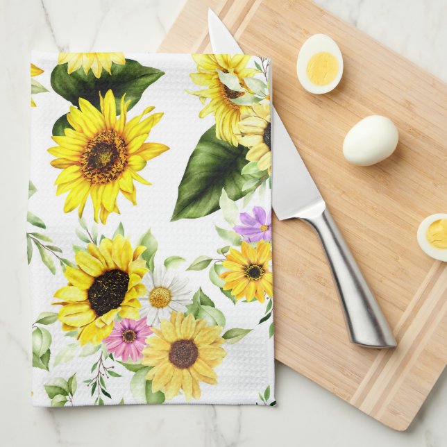 Watercolor Sunflower 7 Kitchen Towel (Quarter Fold)