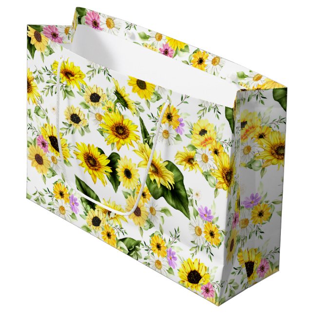 Watercolor Sunflower 7 Large Gift Bag (Front Angled)