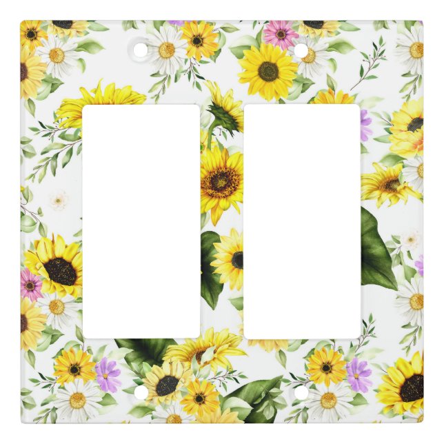 Watercolor Sunflower 7 Light Switch Cover (Front)