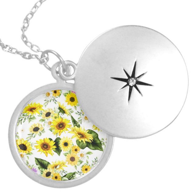 Watercolor Sunflower 7 Locket Necklace (Front)