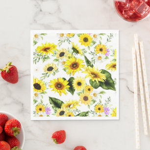 Watercolor Sunflower 7 Napkins
