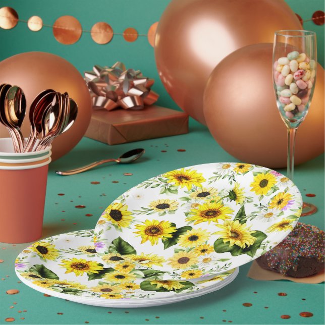 Watercolor Sunflower 7 Paper Plates (Multi)