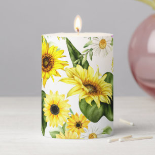 Watercolor Sunflower 7 Pillar Candle