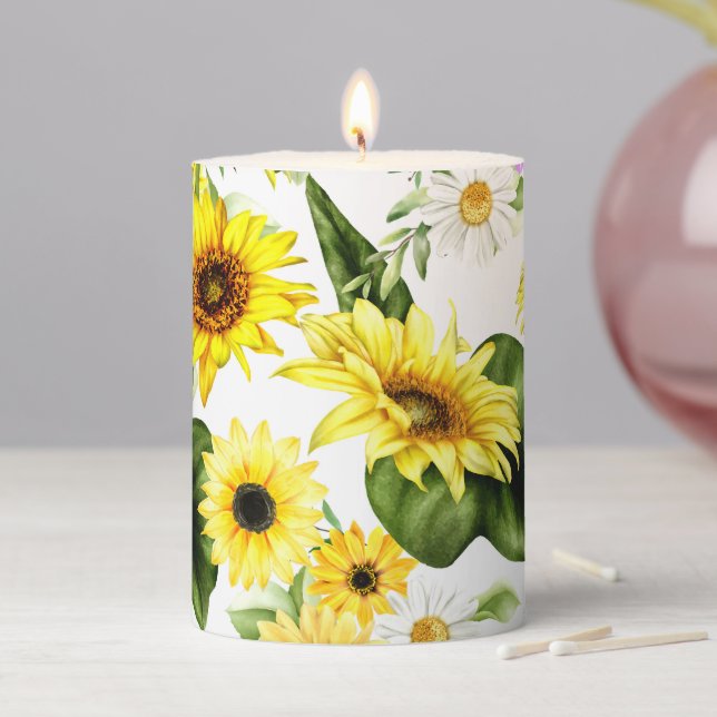 Watercolor Sunflower 7 Pillar Candle (In Situ)