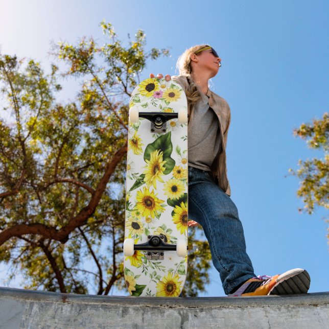 Watercolor Sunflower 7 Skateboard (Outdoor 1)