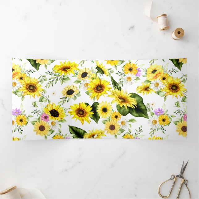 Watercolor Sunflower 7 Tri-Fold Card (Inside)