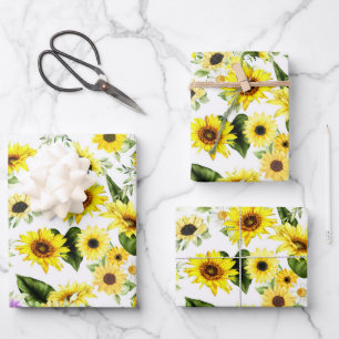 Watercolor Sunflower 7 Wrapping Paper Sheets
