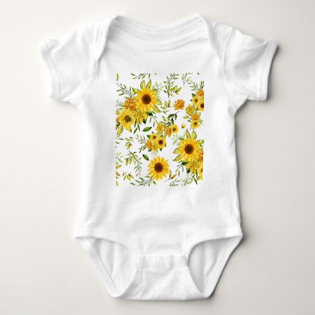 Watercolor Sunflower 8 Baby Bodysuit (Front)