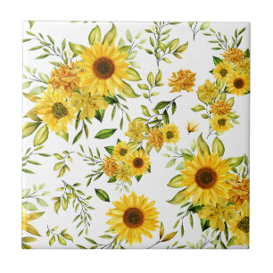 Watercolor Sunflower 8 Ceramic Tile