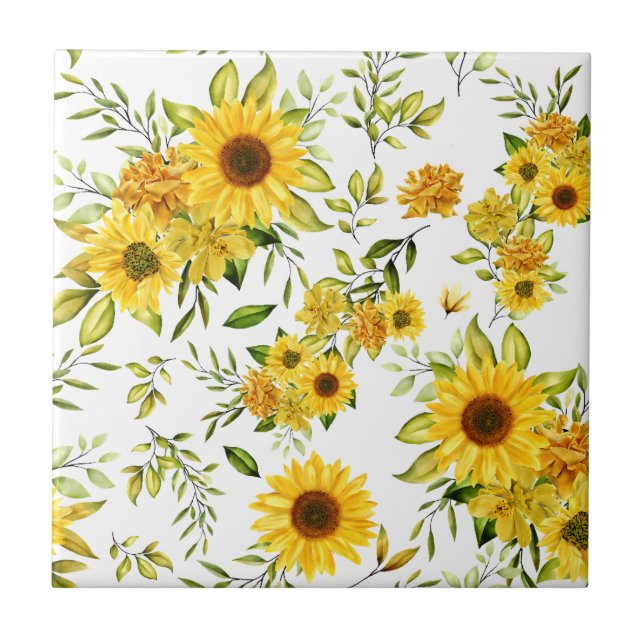 Watercolor Sunflower 8 Ceramic Tile (Front)
