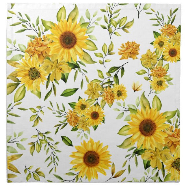 Watercolor Sunflower 8 Cloth Napkin (Front)