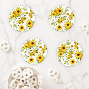 Watercolor Sunflower 8 Coaster Set
