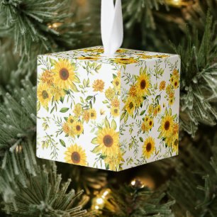 Watercolor Sunflower 8 Cube Ornament