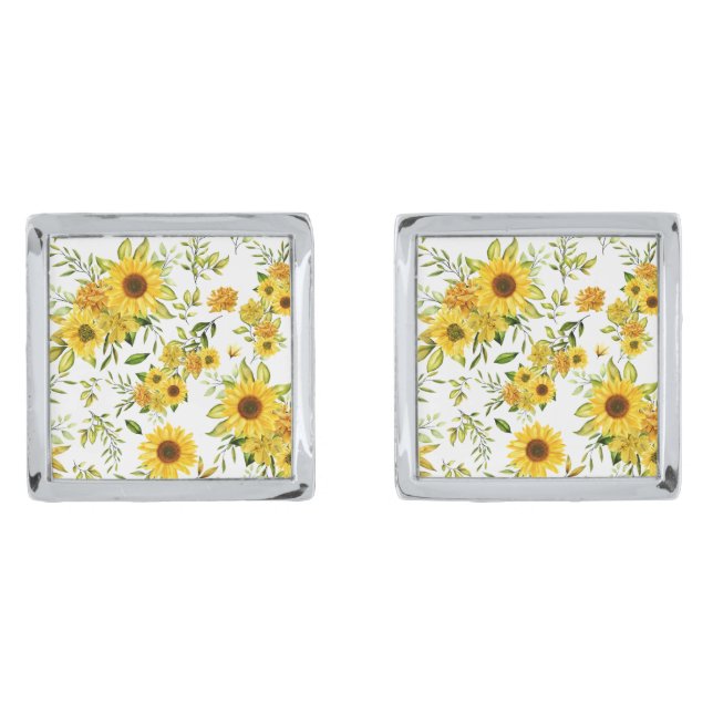 Watercolor Sunflower 8 Cufflinks (Front)