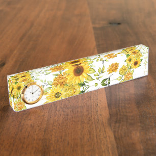 Watercolor Sunflower 8 Desk Name Plate