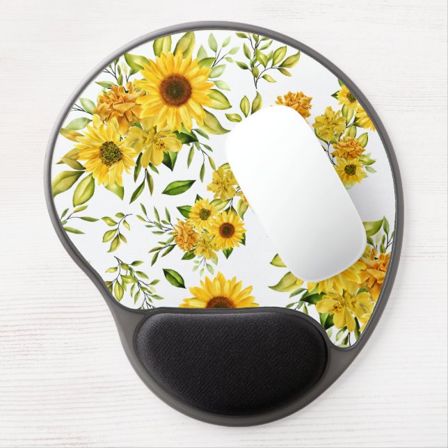 Watercolor Sunflower 8 Gel Mouse Pad (Left Side)