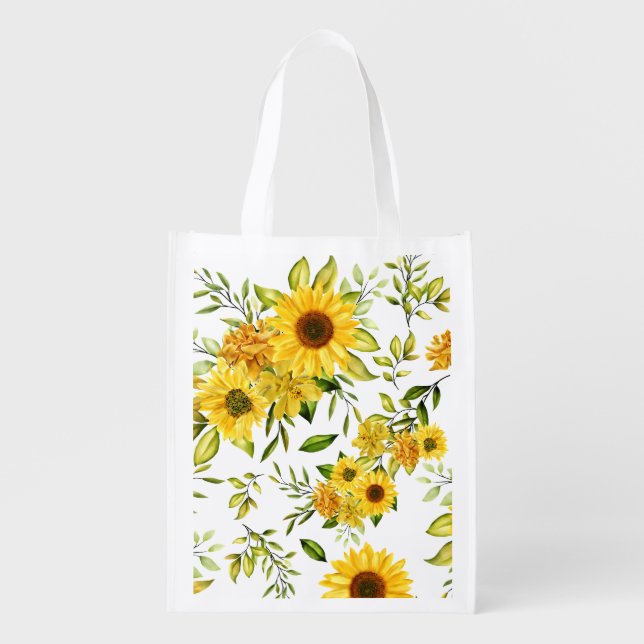 Watercolor Sunflower 8 Grocery Bag (Front)