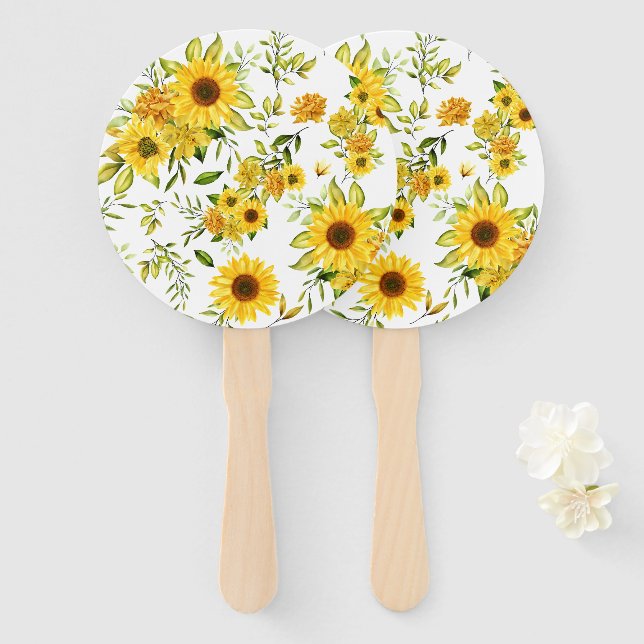 Watercolor Sunflower 8 Hand Fan (Front and Back)