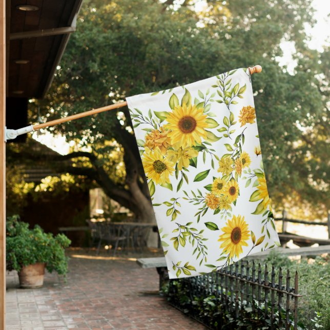 Watercolor Sunflower 8 House Flag (In SItu)