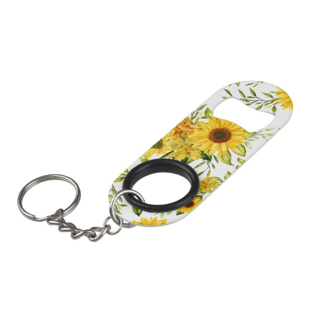 Watercolor Sunflower 8 Keychain Bottle Opener (Front Angled)
