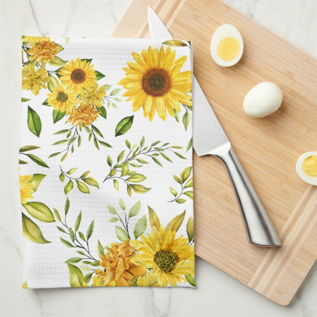 Watercolor Sunflower 8 Kitchen Towel (Quarter Fold)
