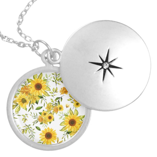 Watercolor Sunflower 8 Locket Necklace (Front)