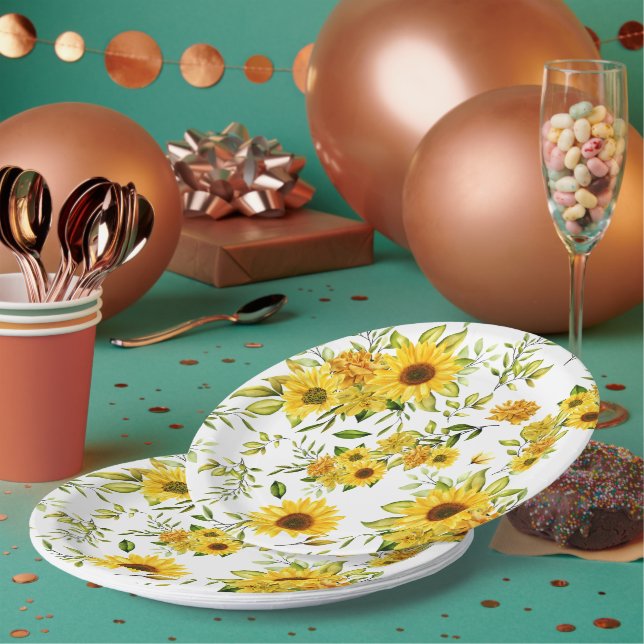 Watercolor Sunflower 8 Paper Plates (Multi)