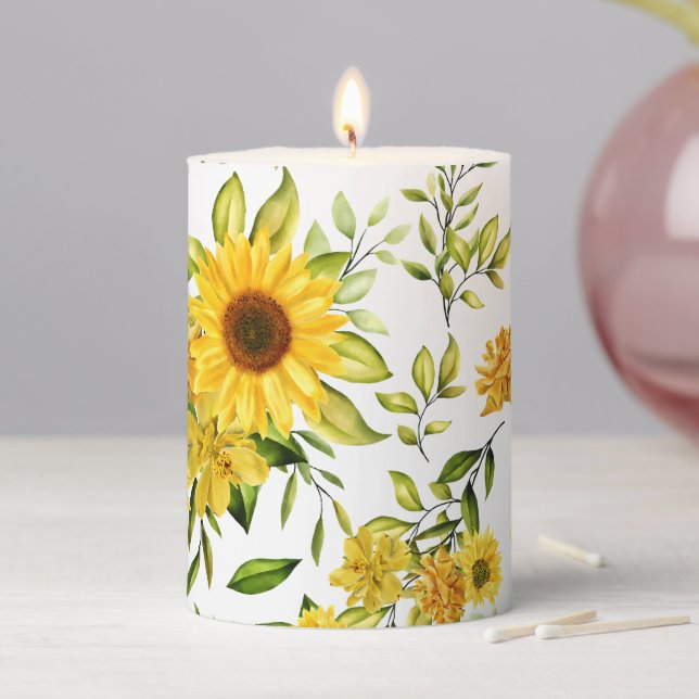 Watercolor Sunflower 8 Pillar Candle (In Situ)