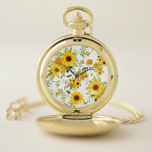 Watercolor Sunflower 8 Pocket Watch