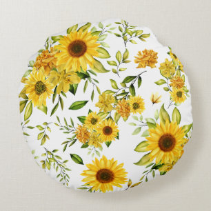 Watercolor Sunflower 8 Round Pillow