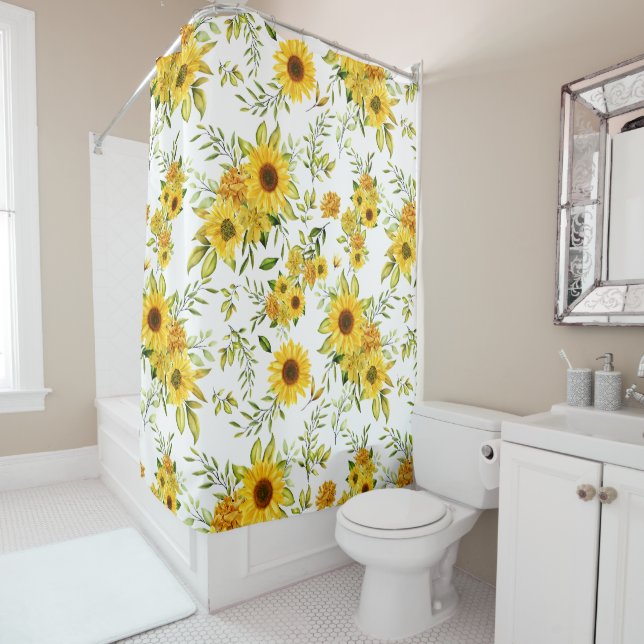 Watercolor Sunflower 8 Shower Curtain (In Situ)