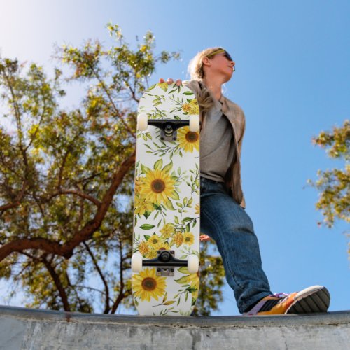 Watercolor Sunflower 8 Skateboard