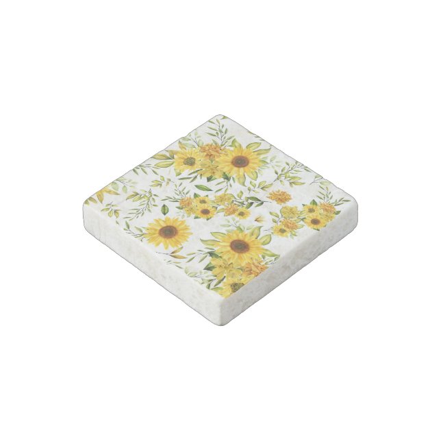 Watercolor Sunflower 8 Stone Magnet (Angled)