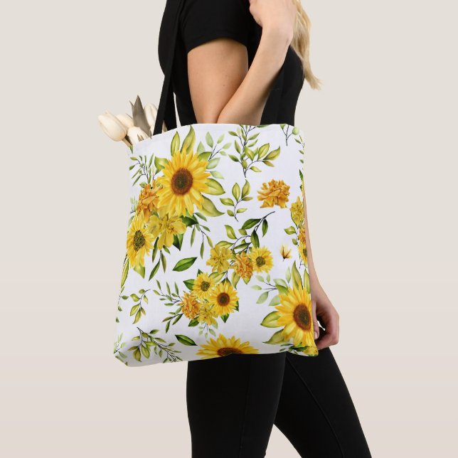 Watercolor Sunflower 8 Tote Bag (Close Up)