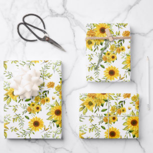 Watercolor Sunflower 8 Wrapping Paper Sheets