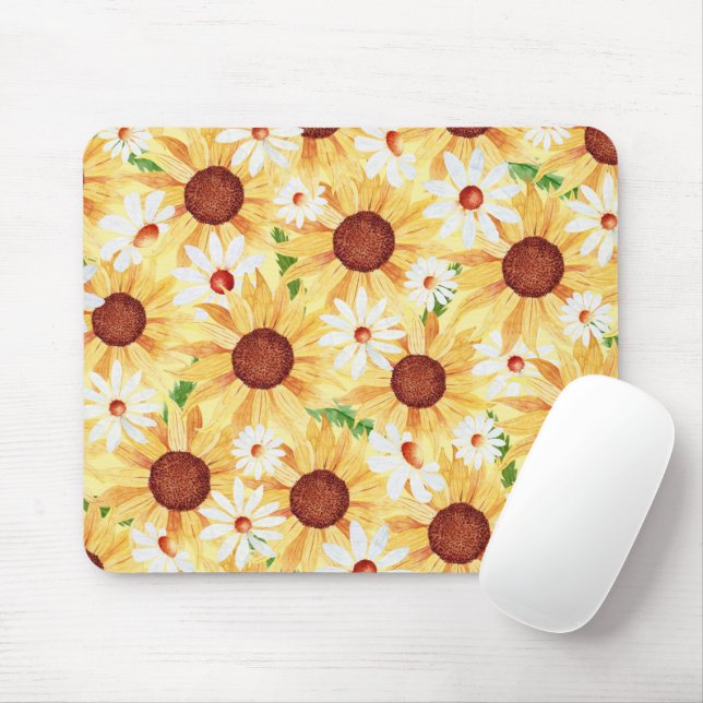 Watercolor Sunflower and Daisy  Mouse Pad (With Mouse)