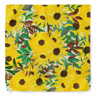 Watercolor Sunflower Autumn Floral Pattern Bandana