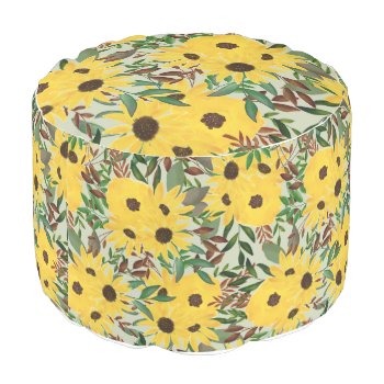 Watercolor Sunflower Autumn Floral Pattern Pouf by DesignByLang at Zazzle