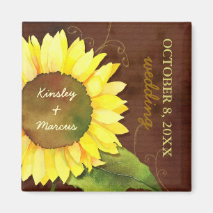 Watercolor Sunflower Autumn Wedding Save the Date Magnet
