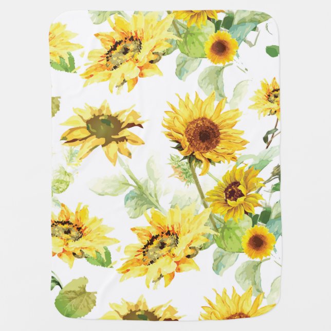 Watercolor Sunflower Baby Blanket (Front)
