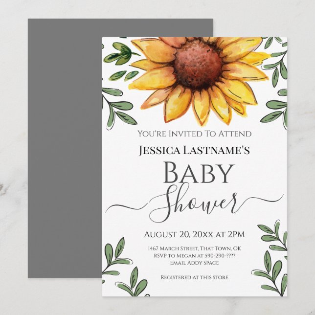 Watercolor Sunflower Baby Shower (Front/Back)